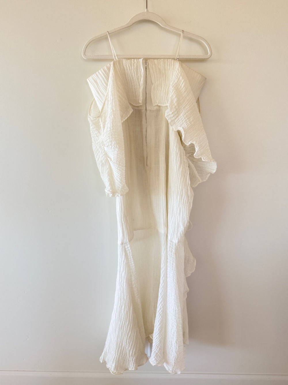 C/MEO Collective Sacrifices Gauze Ruffle Midi Dress Ivory Off Shoulder Large L - Picture 8 of 16